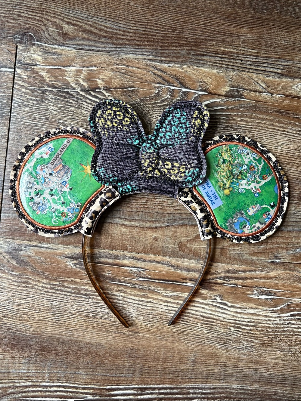 Disney Animal Kingdom Map Leopard Print Mouse Ear Headband